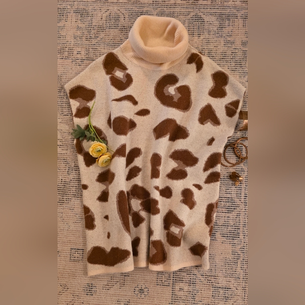 Cozy Cream and Brown Turtleneck Sweater